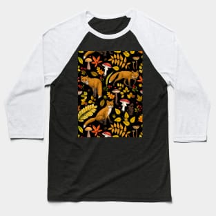 Autumn foxes on black Baseball T-Shirt